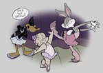 anthro clothed clothing crossdressing dancing dress group male juneduck21 looney_tunes warner_brothers bugs_bunny daffy_duck elmer_fudd anatid anseriform avian bird domestic_pig duck lagomorph leporid mammal rabbit suid suina sus_(pig)