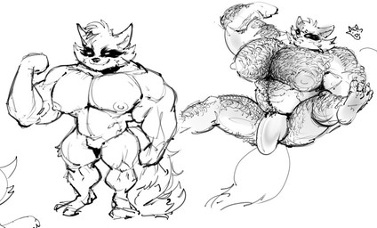 anthro arm_hair belly belly_hair biceps big_bulge big_muscles big_nipples big_pecs body_hair bulge chest_hair deltoids feet flexing growth hair hair_growth hairy_legs huge_pecs hyper hyper_muscle_growth male multiple_poses muscle_growth musclegut muscular muscular_male navel nipples paws pecs pose pubes shortstack shortstack_male solo tail thick_thighs triceps bulkybro guardians_of_the_galaxy marvel rocket_raccoon mammal procyonid raccoon monochrome sketch