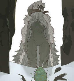abs anthro barely_visible_genitalia barely_visible_vulva big_breasts blue_eyes breasts female front_view genitals grey_body grey_horn grey_scales horn navel scales solo thick_thighs vulva white_body white_scales wide_hips yolabayola1 capcom monster_hunter arkveld flying_wyvern absurd_res hi_res