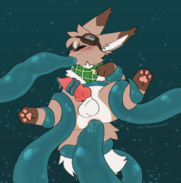 anal anal_penetration balls blush bodily_fluids brown_body brown_fur ear_tuft eyewear eyewear_on_head feral fur genital_fluids genitals goggles goggles_on_head head_tuft kerchief knot knotted_penis male neckerchief neckwear oral oral_penetration pawpads penetration penis pink_pawpads precum questionable_consent solo tentacle_in_ass tentacle_in_mouth tentacle_penetration tentacles tentacles_around_legs tuft transtorracat nintendo pokemon stomak eevee generation_1_pokemon pokemon_(species) hi_res