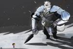 anthro armor melee_weapon polearm snow spear weapon cuson undertale undertale_(series) frisk_(undertale) greater_dog canid canine human mammal 2016 digital_media_(artwork)