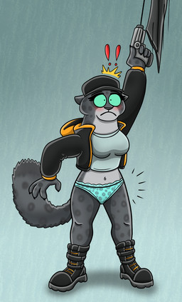 anthro assisted_exposure blush bottomwear bottomwear_pull clothing clothing_loss clothing_pull colored_edge_panties colored_edge_underwear embarrassed exclamation_point female fur grappling_hook green_eyes grey_body grey_fur panties pants pants_pull print_clothing print_panties print_underwear solo underwear wardrobe_malfunction shinragod dreamworks the_bad_guys kitty_kat_(the_bad_guys) felid feline mammal pantherine snow_leopard hi_res