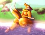 anthro anthrofied anus big_butt butt female genitals huge_butt looking_at_viewer looking_back open_mouth outside overweight overweight_anthro overweight_female pokemorph pussy solo water bourbon_(artist) nintendo pokemon floatzel generation_4_pokemon pokemon_(species) 2016 hi_res