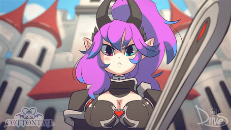 black_clothing black_shirt black_topwear blue_eyes blue_hair blush bouncing_breasts breasts cleavage clothed clothed_female clothed_humanoid clothing female hair heterochromia holding_melee_weapon holding_object holding_sword holding_weapon horn humanoid_pointy_ears looking_at_viewer melee_weapon multicolored_hair not_furry open_mouth outside pointy_ears purple_eyes purple_hair shirt solo sword topwear two_tone_hair weapon diives vtuber cottontail_(vtuber) horned_humanoid humanoid 16:9 2025 2d_animation animated widescreen