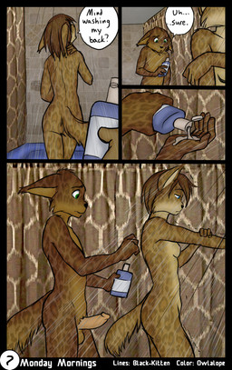 adolescent annoyed anthro balls bath bathing bathroom bed blue_eyes blush breasts brown_body brown_fur brown_hair butt dialogue duo ellipsis erection eyes_closed female fur furniture genitals green_eyes hair inside intraspecies male male/female morning nipples nude open_mouth penis question_mark rear_view shampoo shower shy sibling_incest surprised text water wet wide_eyed young young_anthro young_female young_male black-kitten owlalope sebastien_(black-kitten) serah_(black-kitten) felid feline lynx mammal 2015 artist_collaboration comic english_text hi_res multiple_scenes brother_(lore) brother_and_sister_(lore) incest_(lore) sibling_(lore) sister_(lore) twincest_(lore) twins_(lore)