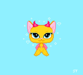 2_horns ambiguous_gender blinking blue_eyes chibi electricity eyelashes feral frown fur heart_symbol horn lightning makeup mascara on_model paws pink_nose pointy_ears prick_ears red_eyes running_makeup running_mascara smile solo sparkles wide_eyed yellow_body yellow_fur squeezybeez hasbro littlest_pet_shop littlest_pet_shop:_popular brooklyn_hayes lps_339 american_shorthair domestic_cat felid feline felis mammal animated digital_media_(artwork) low_res pixel_(artwork) pixel_animation