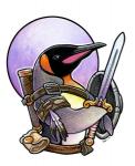 ambiguous_gender black_eyes feathers feral melee_weapon shield solo sword weapon ursula_vernon pengwan_the_barbarian avian bird king_penguin penguin