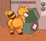 anthro anus backsack balls band-aid bandage bent_over big_butt butt cross-popping_vein gameplay_mechanics genitals huge_butt male orange_body short_stack solo status_effect tail websheck project_zomboid the_indie_stone spiffo mammal procyonid raccoon colored