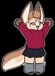 anthro arms_wide bottomwear brown_body brown_fur chibi clothing female fur gaiters happy hug pom_poms skirt smile solo sweater tail topwear uppies erroremma lexi_(erroremma) canid canine fennec_fox fox mammal true_fox alpha_channel