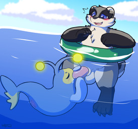 animal_genitalia animal_penis anthro anthro_on_feral anthro_penetrating anthro_penetrating_feral balls bestiality bioluminescence black_body black_fur blue_body blue_eyes blush blush_lines claws cloud day duo eyes_closed fellatio female female_feral female_penetrated feral feral_penetrated fin fishjob floating_on_water flotation_device fur genitals glowing grey_body grey_fur in_swim_ring inflatable inner_tube interspecies lure_(anatomy) male male/female male_on_feral male_penetrating male_penetrating_female nude open_mouth open_smile oral outside partially_submerged paws penetration penile penis penis_in_mouth pokephilia sea semi-anthro sex sheath sky smile surprise_oral swim_ring swimming tail tail_fin toe_claws underwater underwater_blowjob underwater_sex vulva water white_body white_fur yellow_body nulloffset nintendo pokemon baz_badger aquatic badger european_badger fish generation_2_pokemon lanturn mammal meles mustelid musteline pokemon_(species) absurd_res hi_res