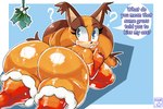 anthro big_breasts big_butt blue_eyes blush bodily_fluids breasts butt christmas_clothing clothed clothing dialogue female fur gloves hair handwear holidays huge_butt looking_at_viewer looking_back mistletoe nipples nude orange_body orange_fur plant simple_background solo speech_bubble tail text thick_thighs wide_hips moonix_xero christmas sega sonic_boom sonic_the_hedgehog_(series) sticks_the_jungle_badger badger mammal mustelid musteline 3:2 absurd_res comic digital_media_(artwork) english_text hi_res