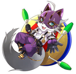 anthro ball chibi clothing fur gloves grey_body grey_fur handwear looking_at_viewer male mask multicolored_body multicolored_fur purple_clothing solo two_tone_body two_tone_fur white_body white_clothing white_fur kuru_bushi18 lifewonders live_a_hero vulpecula canid canine fox mammal 2023
