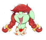 ahegao blush bodily_fluids eye_roll female hair looking_pleasured open_mouth open_smile saliva simple_background smile solo tongue tongue_out confetticakez hasbro my_little_pony candy_apples_(mlp) equid mammal hi_res