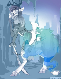 against_surface against_wall anal anthro antlers backsack balls bottomwear butt clothing cloven_hooves dewclaw_hooves duo erection genitals ghost_sex hooves horn humanoid_genitalia humanoid_penis loincloth looking_back male male/male melee_weapon oral penis perineum rear_view rimming sex sword tongue tongue_out weapon kihu cherno_(sarkethus) canid canine canis deer ghost mammal spirit wolf 2020
