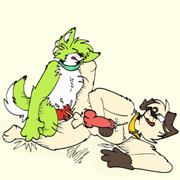 animal_genitalia anthro bodily_fluids butt cum cum_drip cum_inside cum_on_penis cumshot dripping duo ejaculation fellatio fur genital_fluids genitals green_body knot male male/male multicolored_body multicolored_fur oral penile penis raised_leg raised_tail sex sheath spitroast tail tail_motion piperis bagel_the_pup jaden_the_jackal beagle canid canine canis domestic_dog hunting_dog jackal mammal scent_hound 1:1 hi_res