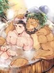 anthro bathing beard blush cuddling duo embarrassed facial_hair halo hot_spring human_on_anthro interspecies male male/male mane muscular muscular_male nipples pecs steam water youzora_samo18 lifewonders tokyo_afterschool_summoners arsalan_(tas) zabaniyya_(tas) angel felid human lion mammal pantherine 3:4 hi_res