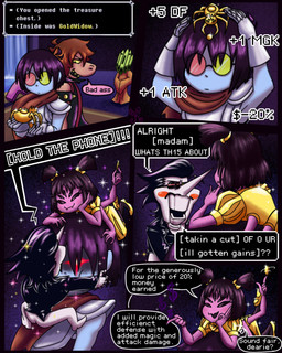 5_eyes 6_arms ambiguous_gender ambiguous_human annoyed anthro argument black_hair blush blush_stickers bow_ribbon carrying_another clothed clothing coin cute_fangs detailed_background dialogue dress duo_focus eye_contact eyewear face_squish fangs female female_anthro gameplay_mechanics glasses glowing glowing_eyes group hair heterochromia long_nose looking_at_another male male_humanoid multi_arm multi_eye multi_limb narrowed_eyes on_face on_head pigtails profanity short_hair size_difference sparkles sparkling_clothing speech_bubble squish suit teeth text wearing_glasses white_body coi-koi-pond deltarune undertale undertale_(series) kris_dreemurr muffet spamton_g._spamton susie_(deltarune) arachnid arthropod human humanoid living_puppet mammal organikk spider 2026 comic digital_drawing_(artwork) digital_media_(artwork) english_text hi_res