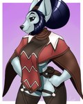 anthro big_breasts bottomless breasts clothed clothing female fur genitals grey_body grey_fur hair hair_bun pussy solo under_boob furball star_wars minka_(spiritofnomad) alien canid canine canis mammal nelvaanian wolf hi_res