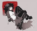 anthro arms_tied armwear bandage bdsm bite_mark bite_mark_on_arm bite_mark_on_breast black_armwear black_boots black_clothing black_footwear black_hair black_latex black_legwear black_thigh_highs blood blood_in_mouth bodily_fluids bondage boots bound breasts bruised bruised_butt butt clothing collar ear_piercing facial_piercing female footwear gloves hair handwear latex latex_armwear latex_boots latex_clothing latex_footwear latex_gloves latex_handwear latex_legwear latex_stockings latex_thigh_highs legwear messy_hair multicolored_body nose_piercing nosebleed piercing shoes small_breasts solo stockings tears tears_of_pain tears_on_cheek thigh_highs two_tone_body two_tone_tail wounded midizuid canid canine humanoid mammal dithering monochrome