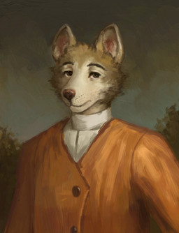 anthro brown_eyes clothed clothed_anthro clothed_male clothing eyebrows fur grey_body grey_fur looking_at_viewer male outside plant sky solo tree white_body white_fur reynard_goodfellow canid canine canis mammal wolf