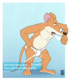 4_fingers 4_toes bodily_fluids breath bulge clothing directional_arrow eyewear feet fingers glasses male mostly_nude musk musk_cloud panting simple_background solo standing sweat tail text toes tongue tongue_out underwear whiskers garo_(artist) geronimo_stilton_(series) geronimo_stilton mammal mouse murid murine rodent 2025 absurd_res colored digital_media_(artwork) english_text full-length_portrait hi_res line_art portrait