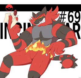 69_(number) anthro barazoku biped bodily_fluids claws envelope fangs featureless_crotch fire fur green_eyes hashtag looking_at_viewer male manly muscular muscular_anthro nude number pecs sharp_teeth sitting smile solo sweat teeth text thick_thighs vogold nintendo pokemon super_smash_bros. super_smash_bros._ultimate felid generation_7_pokemon incineroar mammal pokemon_(species) english_text hi_res species_name