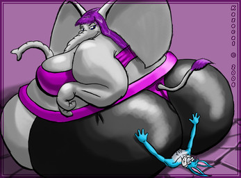 2006 big_breasts big_butt blue_eyes breasts butt butt_crush butt_grab chubby elephant female grin hair huge_breasts huge_butt kazecat lagomorph macro mammal micro obese overweight purple_hair rabbit side_boob sitting size_difference
Rating: Questionable
Score: 0
User: dragonrump
Date: June 21, 2013