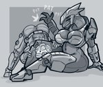 anonymous_gender armor ass_up big_breasts bottomless breasts butt butt_slap cleavage clothed clothing duo female not_furry slap spanking thick_thighs karakylia halo_(series) microsoft xbox_game_studios alien sangheili hi_res