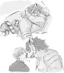 anthro cuddling duo hair hug human_on_anthro interspecies jewelry kissing male male/male muscular muscular_anthro muscular_male necklace nipples xgvr6 lifewonders tokyo_afterschool_summoners nomad_(tas) protagonist_(tas) twink_protagonist_(tas) felid human mammal pantherine tiger hi_res monochrome sketch