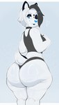 anthro big_butt biped breasts butt clothing eyelashes female fur huge_butt looking_at_viewer looking_back one_eye_closed panties pupils smile solo thick_thighs underwear wink usnarbit lovell_(madeinhellhound) mammal absurd_res hi_res