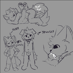 animal_genitalia anthro balls collar duo fellatio genitals male male/male oral penile sex sheath standing fluffycato canid canine mammal 1:1 line_art