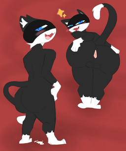 anthro anus backsack balls big_butt blush bodily_fluids butt charming cum cum_drip dripping genital_fluids genitals male nude pose solo spread_anus spreading thick_thighs mangledtoska atlus megami_tensei persona_(series) persona_5 sega morgana_(persona) domestic_cat felid feline felis mammal 5:6 hi_res