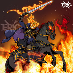 building fire flaming_sword flaming_weapon jack-o'-lantern melee_weapon red_eyes star sword weapon ericx kingdom_rush jack-o'-lantern_(kingdom_rush) equid equine ghost horse mammal spirit undead 1:1 hi_res