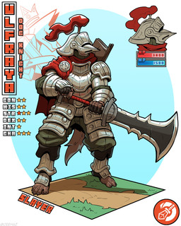 5_fingers 5_toes ambiguous_gender anthro armor belt bottomwear brown_body brown_fur brown_nails cape clothed clothing colored_nails cuirass faulds feet fingerless_gloves fingers footwear fur gloves greaves halberd handwear headgear helmet holding_object holding_weapon humanoid_feet humanoid_hands melee_weapon nails pants pauldron plantigrade plate_armor polearm shield simple_background smile smirk solo standing stats tail toeless_footwear toes vambrace weapon ceehaz dog_knight_rpg canid canine canis domestic_dog mammal 2026 4:5 absurd_res hi_res signature
