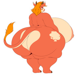 anthro areola big_areola big_breasts big_butt birthmark blue_eyes breasts brown_horn butt butt_heart eyelashes female flabby_arms flabby_legs hair horn huge_areola huge_breasts hyper hyper_breasts lips markings multicolored_body obese obese_female orange_hair overweight overweight_female red_body red_hair solo tail tail_tuft thick_lips thick_thighs tuft two_tone_body wide_hips mirroidal bovid bovine cattle mammal 1:1 hi_res