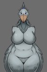 accessory anthro beak big_beak big_breasts blue_eyes breasts curvy_figure exposure_variation feathered_wings feathers featureless_breasts featureless_crotch female front_view grey_background grey_body grey_feathers hair_accessory hair_tie head_feathers huge_breasts looking_at_viewer mature_anthro mature_female navel neck_tuft nude orange_beak simple_background smile solo thick_thighs tuft voluptuous wide_hips winged_arms wings seb_valenz sheila_(seb_valenz) avian bird pelecaniform shoebill hi_res