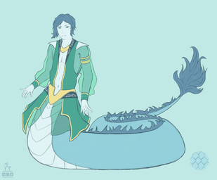 apode blue_body blue_fur blue_hair clothing costume fantasy fluffy fluffy_tail fur green_clothing hair jewelry legless male serpentine solo split_form tail white_body ocelotka anakim draconcopode humanoid hybrid lamia mammal monster naga reptile scalie snake digital_media_(artwork) full-length_portrait model_sheet portrait restricted_palette