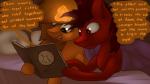 bed book braces dialogue duo female feral furniture holding_book holding_object magic male on_bed reading speech_bubble text under_covers marsminer hasbro my_little_pony fan_character mars_miner venus_spring equid equine horse mammal pony 16:9 absurd_res digital_media_(artwork) english_text hi_res widescreen