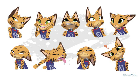 angry anthro big_eyes big_pupils bodily_fluids clothing collar constricted_pupils curious disgust eyes_closed facial_markings fangs female floppy_ears frown fur green_eyes hand_on_face head_markings jersey looking_aside looking_at_viewer looking_up low-angle_view markings narrowed_eyes open_mouth open_smile pointy_ears pupils question_mark sad saliva shirt shocked simple_background slit_pupils small_pupils smile solo spots spotted_body spotted_fur striped_markings stripes teeth text tongue tongue_out topwear unimpressed wavy_mouth yellow_body yellow_fur young ruffu pepper_in_the_sandbox pepper_(ruffu) felid feline mammal serval artist_name colored detailed digital_drawing_(artwork) digital_media_(artwork) expression_sheet shaded signature