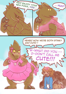 ambiguous_gender anthro biped bipedal_feral blush blush_lines breath clothed clothed_anthro clothed_feral clothing diaper diaper_blowout duo embarrassed excessive_feces eyebrow_through_hair eyebrows eyes_closed fart fart_cloud feces feces_blowout feces_transformation feral green_fart_cloud hair heart_symbol horn musical_note musical_symbol open_mouth open_smile pacifier pointy_speech_bubble pooping size_difference smile soiling speech_bubble symbol tail text translucent translucent_hair unclean_diaper used_diaper using_diaper wearing_diaper brdzandbiscuits mythology nintendo pokemon gin_the_puppycorn vector_(tyranitar) canid canine canis domestic_dog equid equine feces_creature generation_2_pokemon hybrid mammal mythological_creature mythological_equine pokemon_(species) tyranitar unicorn unidog 2025 comic digital_drawing_(artwork) digital_media_(artwork) english_description english_text hi_res