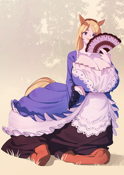 big_breasts blonde_hair blue_eyes breasts brown_body brown_fur cleavage clothed clothed_taur clothing dress female frilly frilly_clothing fur hair holding_fan holding_object hooves horse_ears horse_tail huge_breasts noblewoman pregnant pregnant_female pregnant_taur sitting solo taur_lower_pregnancy badkyattorosu european_mythology greek_mythology mythology estelle_bellegarde centaur equid equid_taur humanoid_taur mammal mammal_taur taur absurd_res hi_res