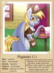 2019 bag blonde_hair butt clothing derp_eyes derpy_hooves_(mlp) english_text equid equine female feral friendship_is_magic hair hasbro hat headgear headwear hi_res letter mammal my_little_pony mythological_creature mythological_equine mythology pegasus solo text url vavacung wings