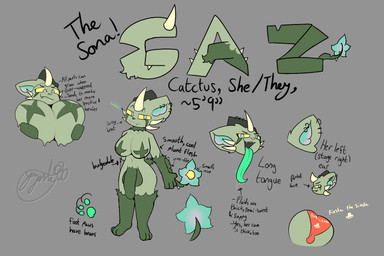 anthro big_breasts big_butt big_penis blue_eyes bodily_fluids breasts butt clothing ear_piercing featureless_breasts flower genitals green_body green_skin gynomorph horn huge_breasts humanoid_genitalia humanoid_penis intersex long_tongue looking_at_viewer markings multicolored_eyes nude open_mouth orange_clothing orange_panties orange_underwear panties pawpads penis piercing pink_eyes plant simple_background smile smug solo spikes spikes_(anatomy) star_(marking) tail text text_on_clothing text_on_panties text_on_underwear tongue two_tone_eyes underwear yellow_sclera gazaster gaz_(gazaster) elemental_creature felid feline flora_fauna mammal 2025 3:2 digital_media_(artwork) english_text hi_res model_sheet signature nonbinary_(lore)