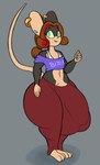 anthro big_butt big_penis black_body blue_eyes bottomwear brown_hair bulge butt clothing ear_piercing fusion genitals hair huge_butt huge_penis huge_thighs male mouse_tail pants penis piercing shirt solo thick_thighs topwear jovi_cap shannon_(jovi_cap) mammal mouse murid murine rodent hi_res