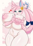 2024 absurd_res angela_(flarita) anthro areola big_breasts blue_eyes blush blush_lines breasts eeveelution female fur generation_6_pokemon gesture hand_heart heart_symbol hi_res huge_breasts huge_thighs hyper hyper_breasts looking_at_viewer multicolored_body multicolored_fur nintendo nipple_dip nipples nude open_mouth pink_areola pink_body pink_fur pink_nipples pokemon pokemon_(species) smile solo standing sylveon tailzkim thick_thighs white_body white_fur wide_hips