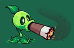 2024 ambiguous_gender cel_shading cigarette cigarette_in_mouth colored digital_media_(artwork) electronic_arts elemental_creature flora_fauna green_background green_body green_sclera hi_res leaf leaf_hair leafysky22 not_furry object_in_mouth peashooter_(pvz) plant plant_hair plants_vs._zombies popcap_games pseudo_hair shaded simple_background siphon_(anatomy) smoking smoking_cigarette solo white_eyes