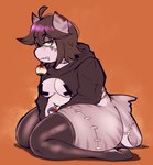 1_eye ahoge anthro belly bodily_fluids bottomless brown_hair clothed clothing cropped_hoodie drooling eye_falling_out eye_socket female fin fish_tail footwear green_eyes grey_body grey_skin hair holidays kneeling legwear lidded_eyes looking_at_viewer navel nipple_tape notched_ear notched_fin orange_background overweight overweight_anthro overweight_female pasties saliva scar seiza shrug_(clothing) simple_background sitting socks solo surgical_suture tail tail_fin tape thick_thighs thigh_highs thigh_socks three-quarter_view vein locksnurf halloween harper_(locksnurf) fish marine shark undead zombie 2023 absurd_res digital_drawing_(artwork) digital_media_(artwork) hi_res