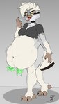 anthro anthro_pred arm_tuft avian_pred bandage bandage_on_beak bandage_on_face bandage_on_nose beak belly belly_overhang big_belly biped bodily_fluids bottomless bottomless_anthro bottomless_female breasts chest_tuft choker clothed clothing crop_top digestion digestion_noises eyebrow_piercing facial_piercing fatal_vore female female_pred fully_inside grey_body hair huge_belly jewelry leg_tuft looking_aside love_handles necklace piercing purple_eyes rumbling_stomach saliva saliva_string same_size_vore shirt slosh sloshing_belly solo thigh_tuft tongue tongue_out topwear torn_clothing tuft vore white_hair wrist_tuft yellow_sclera dpronin joy_(shammy) avian bird owl artist_name digital_media_(artwork) full-length_portrait hi_res portrait