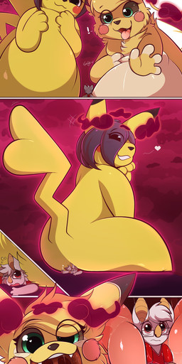 3_fingers 3_toes 4_fingers alternate_color ambiguous_gender ambiguous_prey anthro anthro_prey arm_markings barefoot belly big_belly black_ears black_hair black_nose black_outline black_sclera blonde_hair bodily_fluids bodily_noises body_in_mouth bottomwear cheek_tuft chest_tuft cleft_tail close-up clothed clothing cloud cute_fangs dipstick_ears drooling duo_focus dynamax ear_markings exclamation_point extreme_size_difference eye_contact eye_markings eyewear facial_tuft fangs feet female female/ambiguous female_pred feral fingerless_(marking) fingers forced gaping_mouth glasses glowing green_eyes group hair half-closed_eyes heart_font heart_reaction heart_symbol imminent_vore interrobang larger_anthro larger_female larger_pred looking_at_another looking_down looking_up lying markings micro_abuse multicolored_ears narrowed_eyes nude on_back onomatopoeia open_mouth oral_vore outer_highlight outline pink_outline pink_tongue purple_eyes question_mark reaching red_background red_cheeks red_clothing red_clouds red_eyes red_shirt red_topwear rumbling_stomach saliva saliva_on_tongue saliva_string scared shirt shorts simple_background sitting sitting_on_another size_difference size_play smaller_ambiguous smaller_anthro soft_vore sound_effects standing surprised tail teeth text throat toes tongue tongue_out topwear tuft uvula vore white_ears white_feet white_hair white_hands worried yellow_ears yellow_hands yellow_inner_ear yellow_markings yellow_nose yellow_tail mincivore nintendo pokemon fan_character giga-chu_(cattinypaws) lyra_(larger_lyra) voodoo_(voodoobat) bat generation_1_pokemon mammal pikachu pokemon_(species) rodent 2020 absurd_res comic digital_media_(artwork) hi_res shaded
