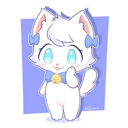 anthro bell bell_collar blep blue_eyes blush bow_accessory bow_collar chibi collar female genitals pink_inner_ear pink_nose plump_labia simple_background smile solo tail tongue tongue_out vulva zyuuniie fuwi_(zyuuniie) felid feline mammal 1:1 2025 colored digital_drawing_(artwork) digital_media_(artwork) hi_res